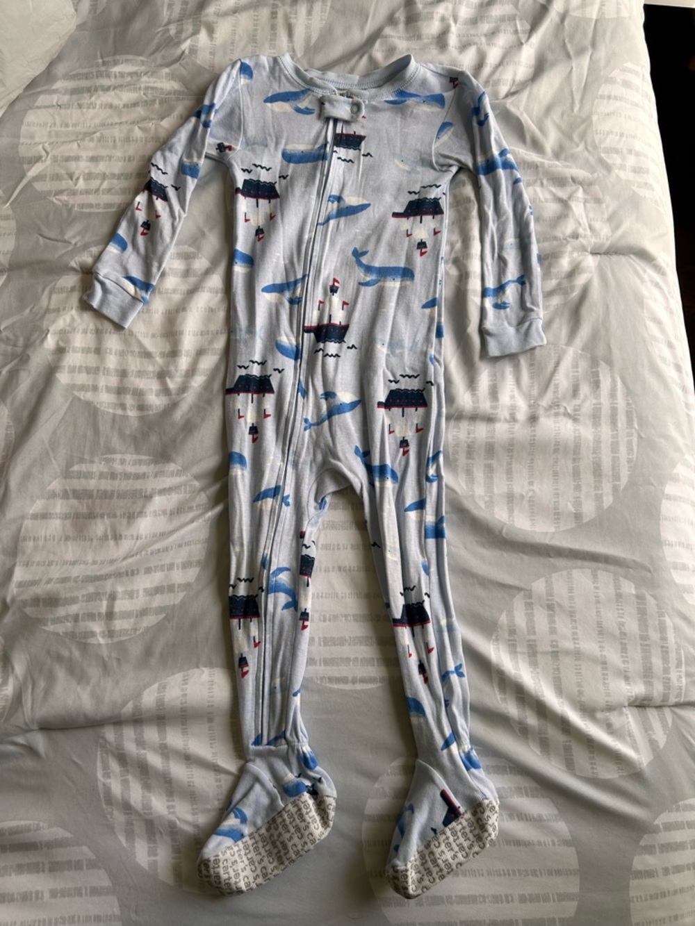 Carter's Light Blue Whale & Lighthouse Footed One-Piece